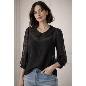 Womens Shirt Medium Peter Pan Collar Sheer Dark Academia Romantic Soft Goth